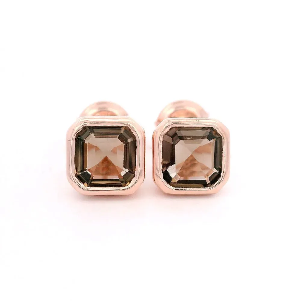 925RG CUSHION BEZEL SMOKY QUARTZ EARRINGS en Acero Pulido