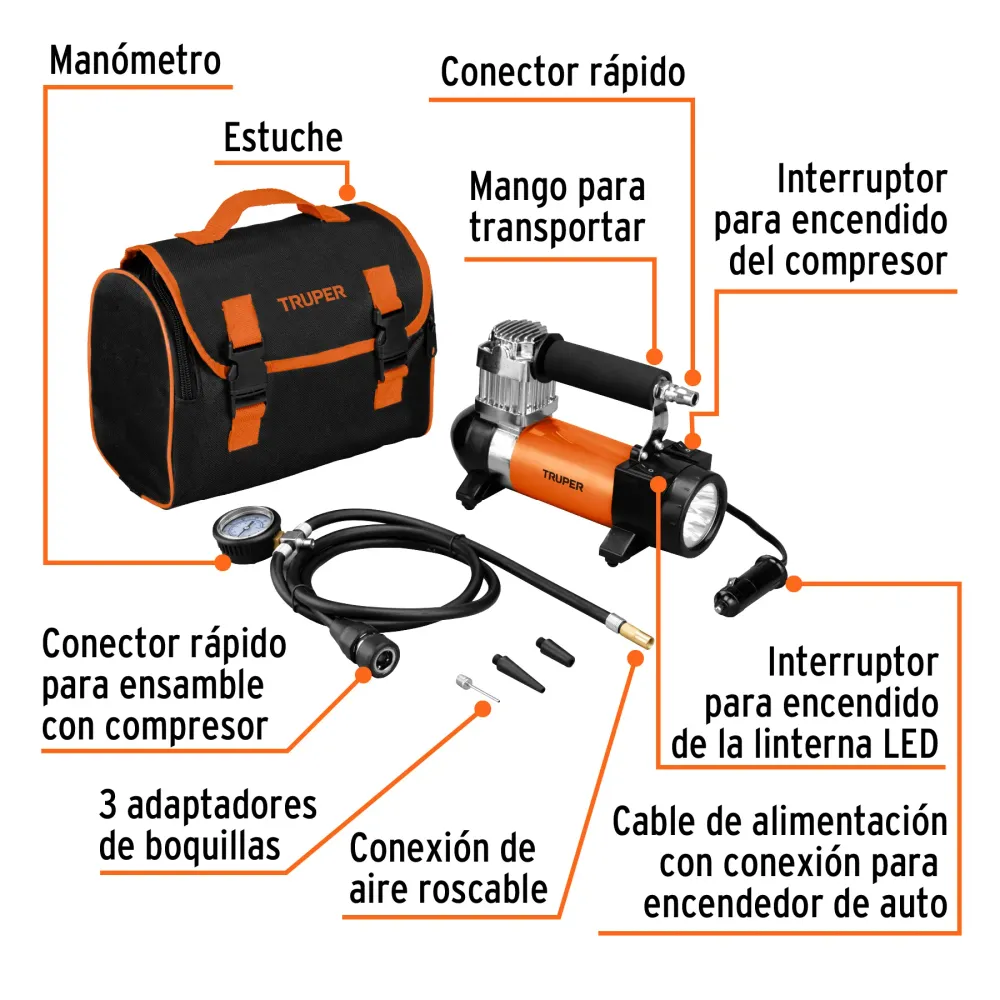 Alta Duración COMPRESOR DE AIRE, 12 V CUENTA CON MALETÍN