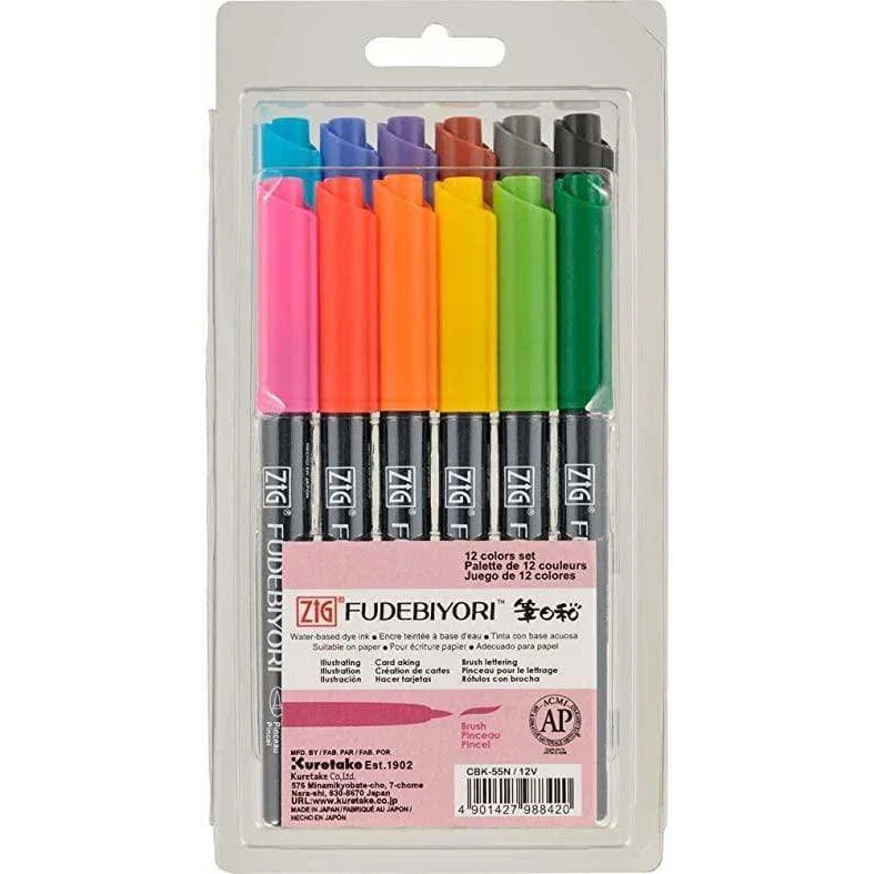 Fudebiyori set rotuladores letering 12ud con Estuche de Almacenamiento