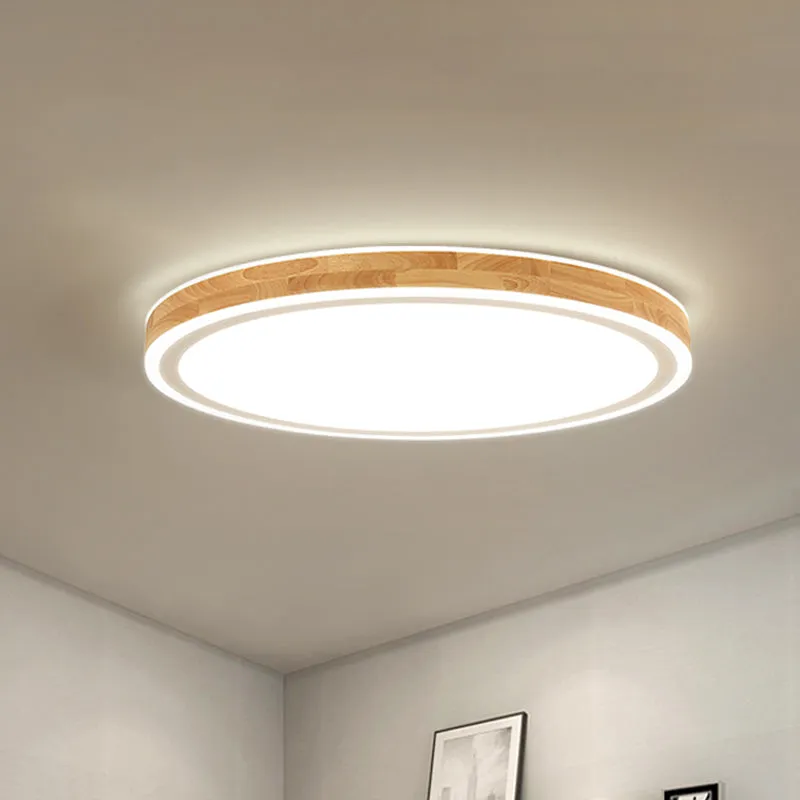 Lámpara nórdica de montaje empotrado con anillo de doble halo, iluminación de techo de pasillo LED de madera de 12"/15" de...