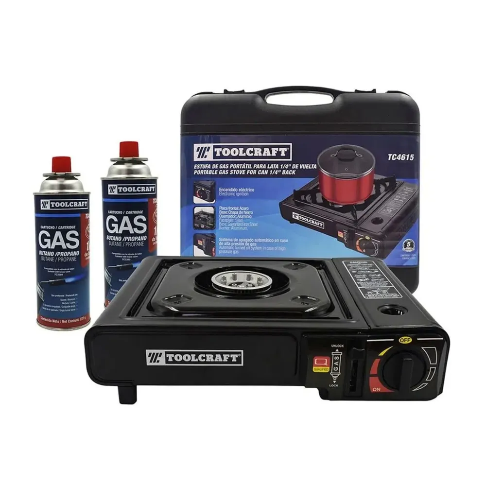 Plástico COCINA PORTATIL GAS PROPANO "TOOLCRAFT" NO INC. LATAS GAS BUTANO
