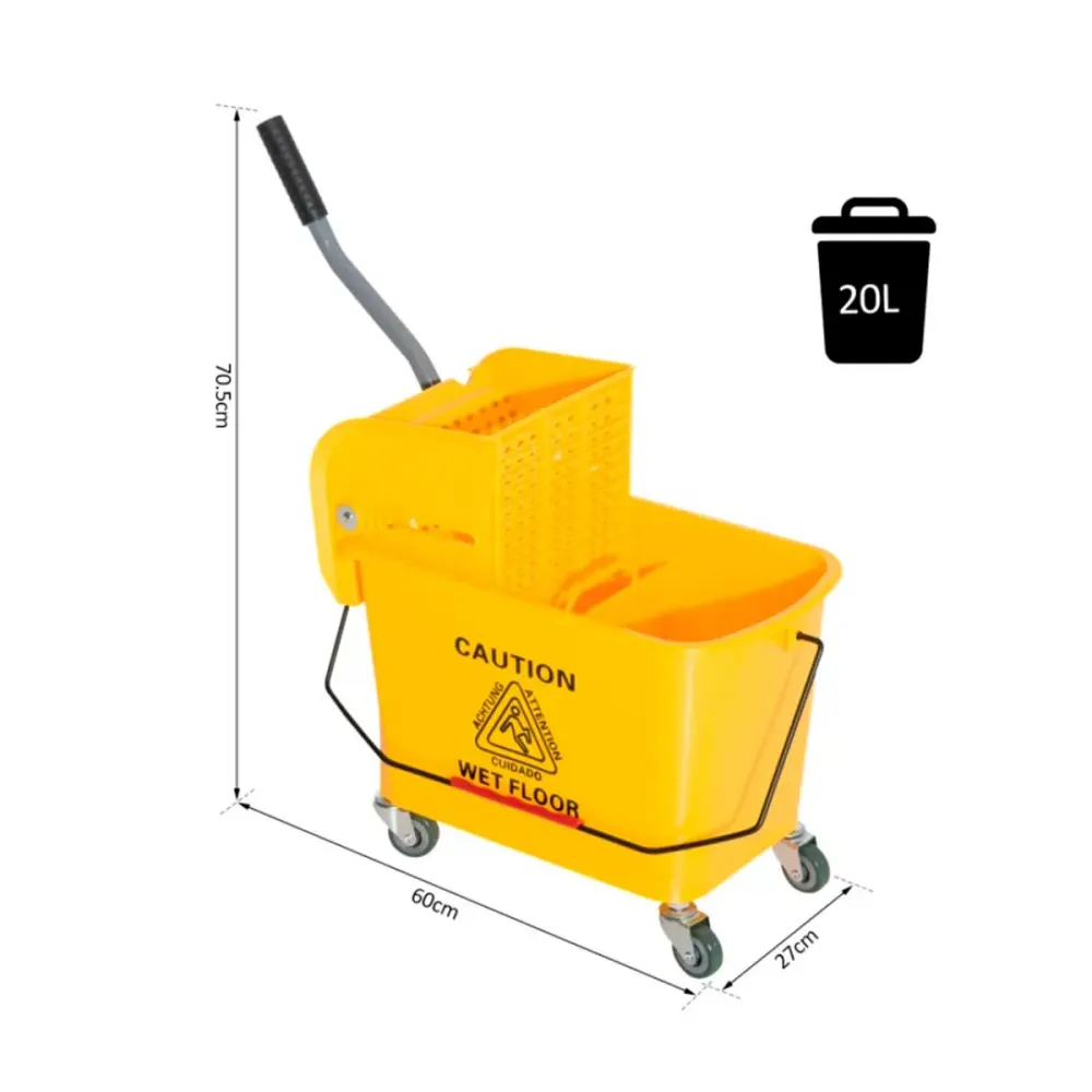 Recargable Cubo de fregona profesional Homcom 20L con ruedas y prensa amarillo