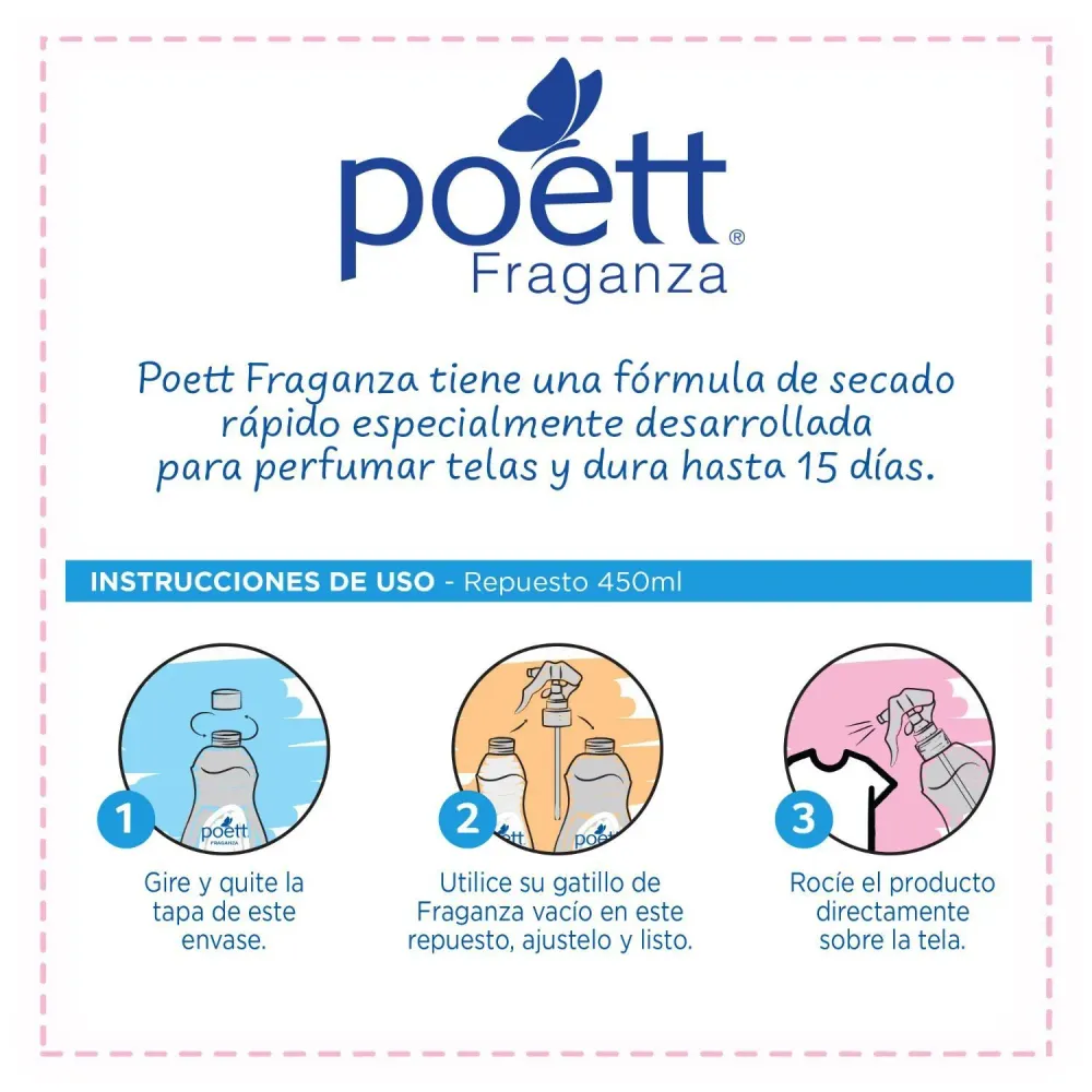 Blanqueador Poett Aromatizante de Telas Fraganza Sedosa Primavera 250 cc