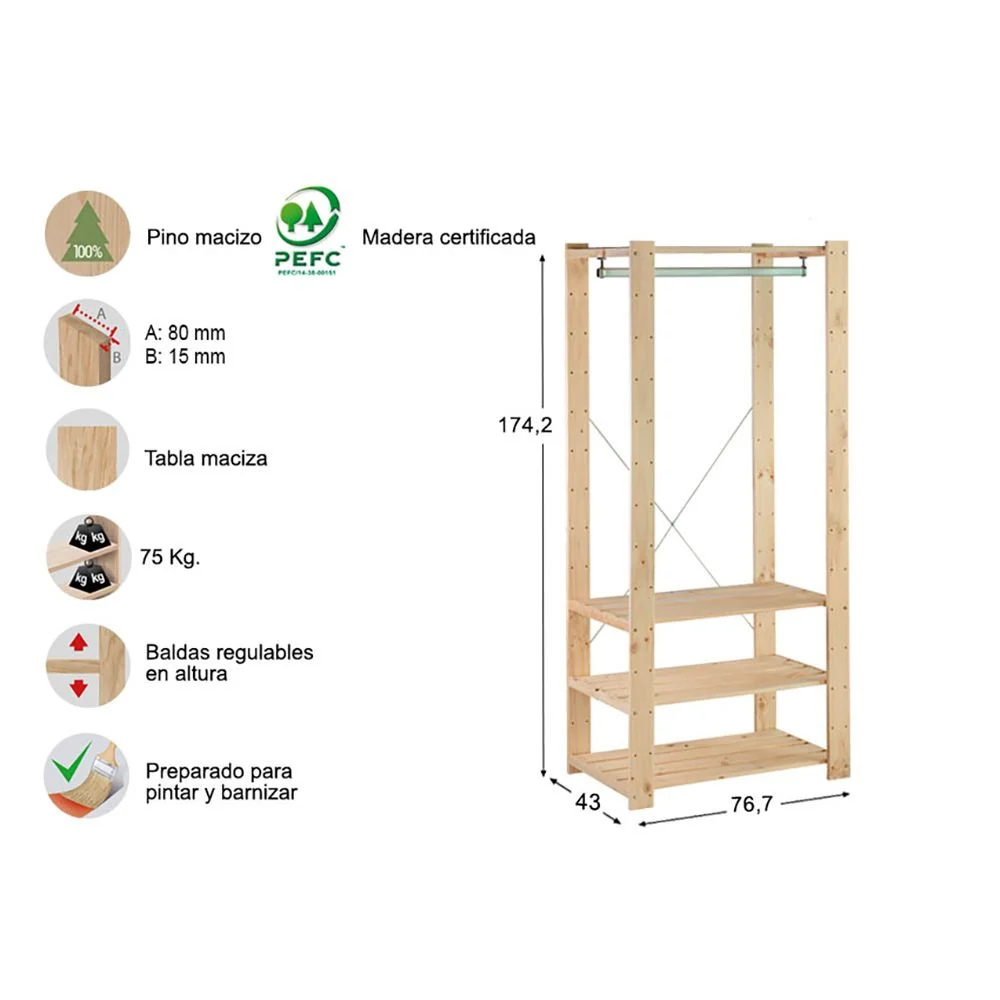 KIT VESTIDOR EVOLUTION 76,5 x 38,5 x 174,5 cm ASTIGARRAGA