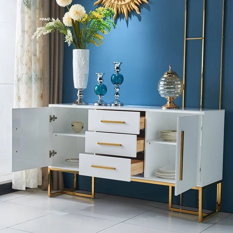 3-Drawer Engineered Wood Sideboard Glam Tempered Glass Countertop Credenza Dining Room Negro Clearhalo