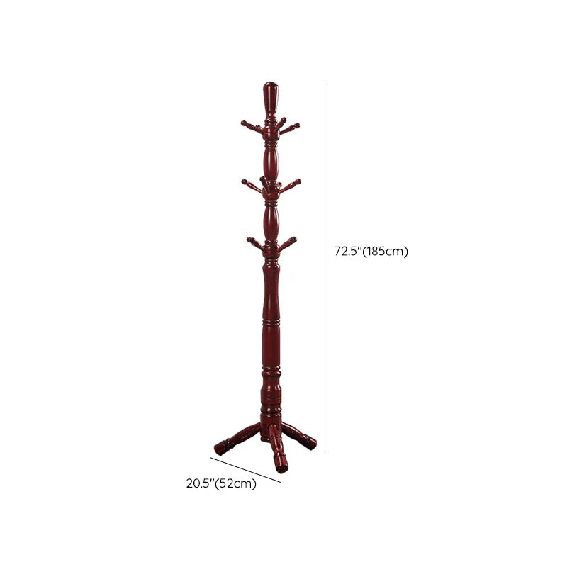 71"H Perchero de madera maciza Perchero de estilo europeo Árbol de pasillo moderno de madera de fresno Rojo Clearhalo