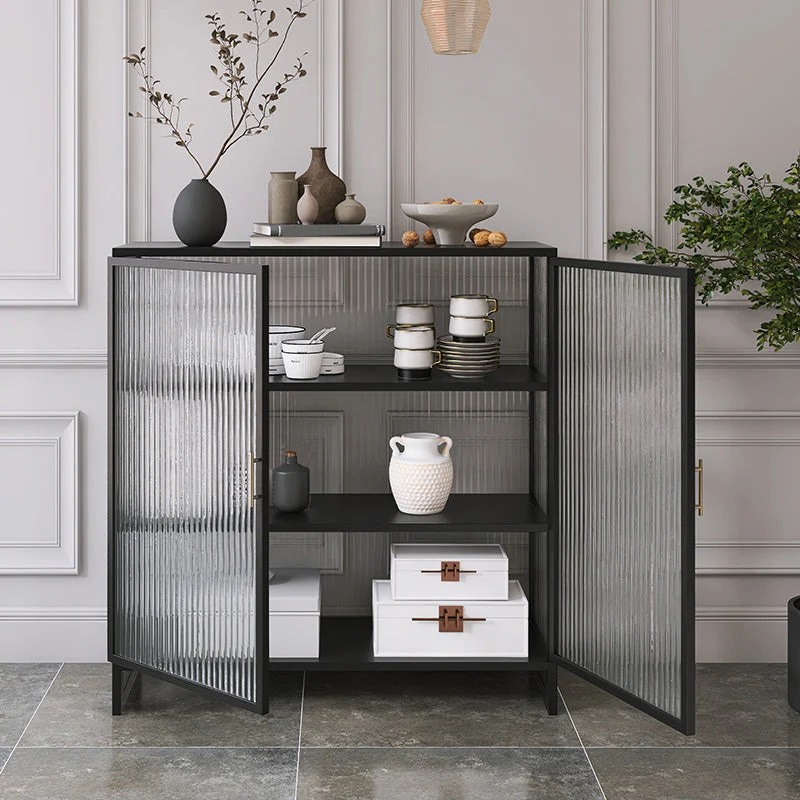 Aparador moderno de metal con acabado antiguo y puerta de cristal Blanco Clearhalo