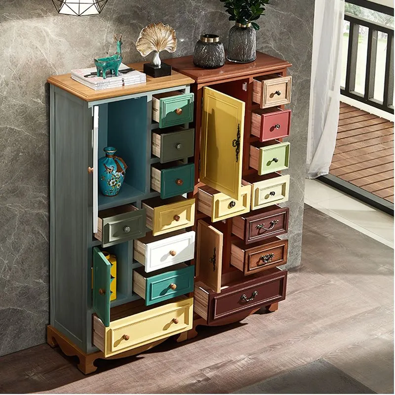Cómoda combinada de madera, cómoda vertical de estilo tradicional para dormitorio Azul Clearhalo