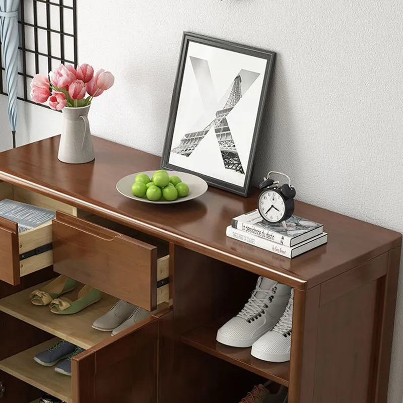 Cómoda decorativa rectangular de madera de 36,22 pulgadas de alto, 2 cajones y 2 puertas Naturales Clearhalo