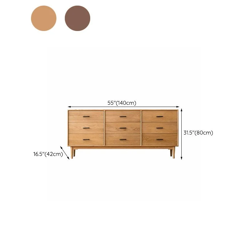 Cómoda moderna rectangular con 9 cajones, tiradores de barra de madera maciza, patas rectas, cómoda decorativa Cereza Clea...