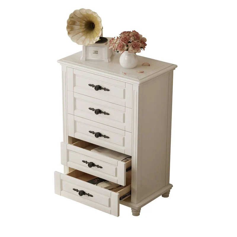 Cómoda rectangular de madera de caucho con patas torneadas de madera y 5 cajones Nuez Clearhalo