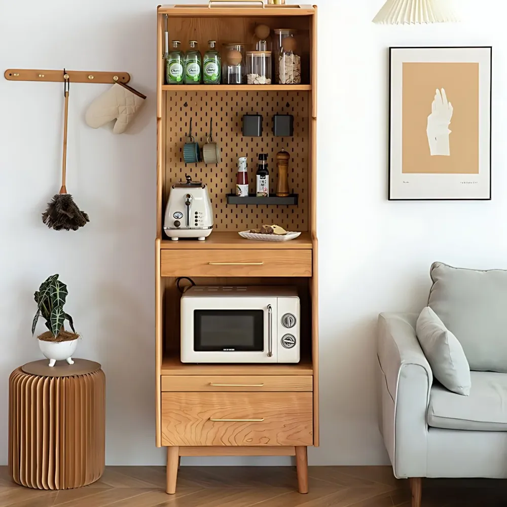 Cómoda rectangular de madera maciza con acento de pino moderna de mediados de siglo Marron Clearhalo