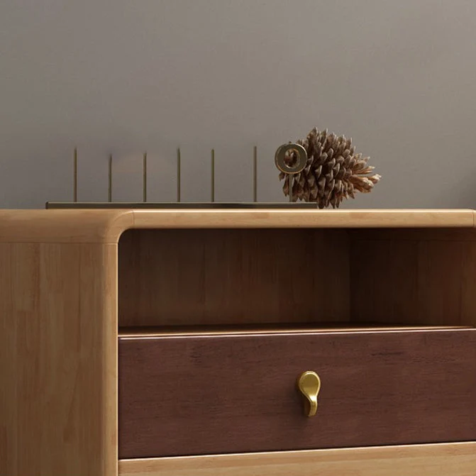 Cómoda rectangular Mid-Century moderna con cajones de madera de caucho natural Clearhalo