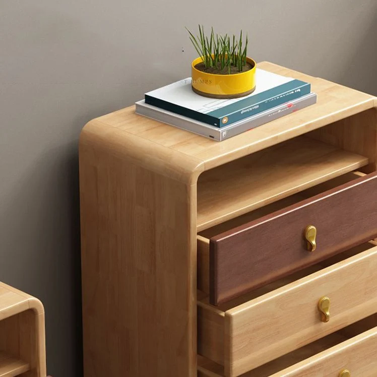 Cómoda rectangular Mid-Century moderna con cajones de madera de caucho natural Clearhalo