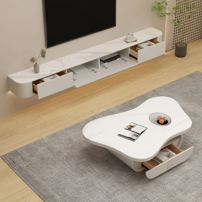 Consola de TV blanca contemporánea Consola multimedia de madera montada en la pared Clearhalo