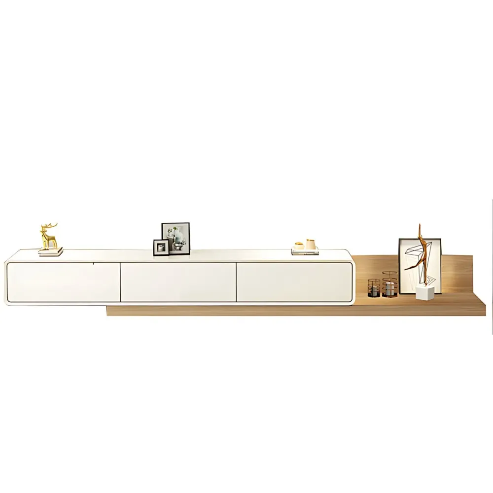 Consola de madera ajustable del soporte de la TV del soporte de suelo para TV de 3 cajones, 16,5" D X 11,5" H Caqui Clearhalo