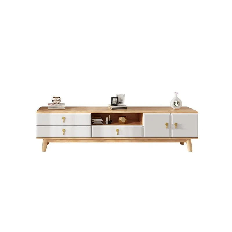 Consola de madera escandinava para TV, almacenamiento abierto, soporte multimedia para TV con puertas para sala de estar M...