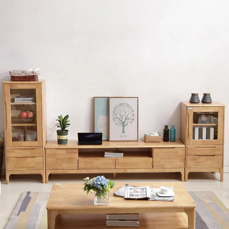 Consola de madera escandinava para TV, almacenamiento abierto, soporte multimedia para TV para sala de estar Marron Clearhalo