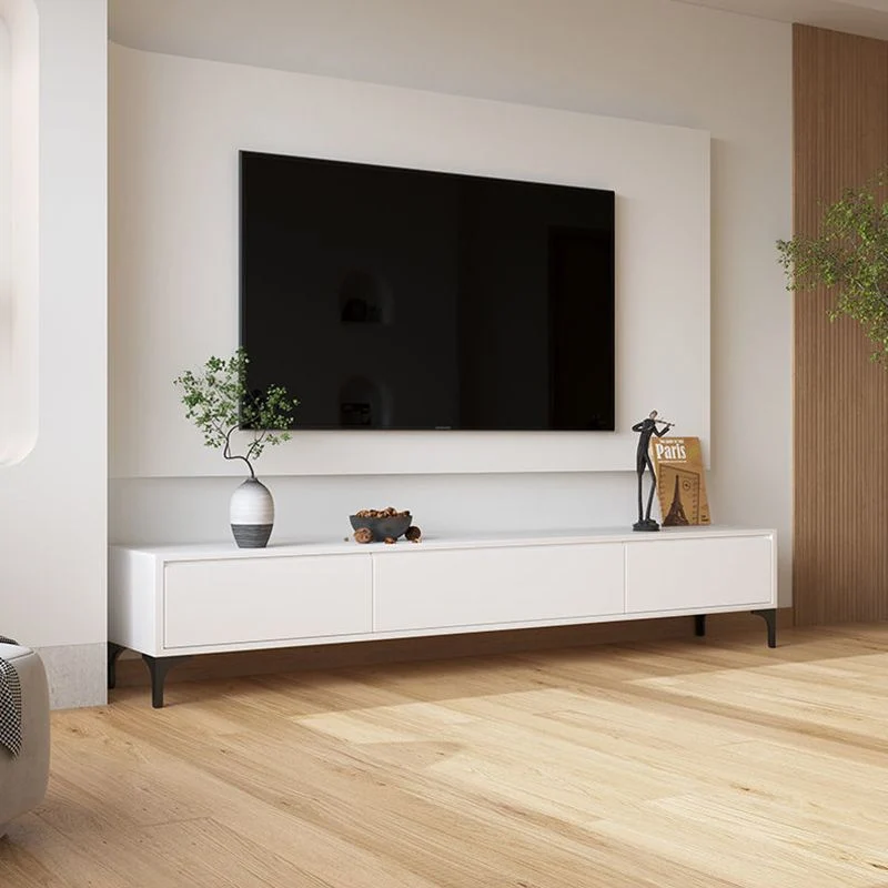 Consola de madera moderna para TV, soporte flotante para medios de TV, color blanco, para sala de estar Clearhalo