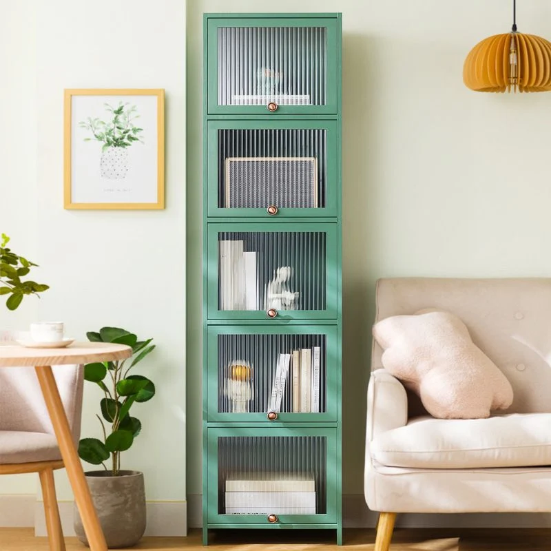 Gabinete rectangular de madera, cómoda moderna con acrílico 4/5 - Puerta Verde Clearhalo