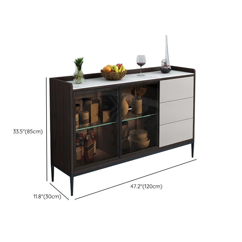 Glam Cabinets Buffet Stand 3 cajones Puertas de vidrio Buffet Aparador Clearhalo