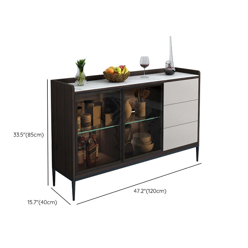 Glam Cabinets Buffet Stand 3 cajones Puertas de vidrio Buffet Aparador Clearhalo