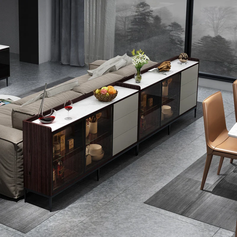 Glam Cabinets Buffet Stand 3 cajones Puertas de vidrio Buffet Aparador Clearhalo