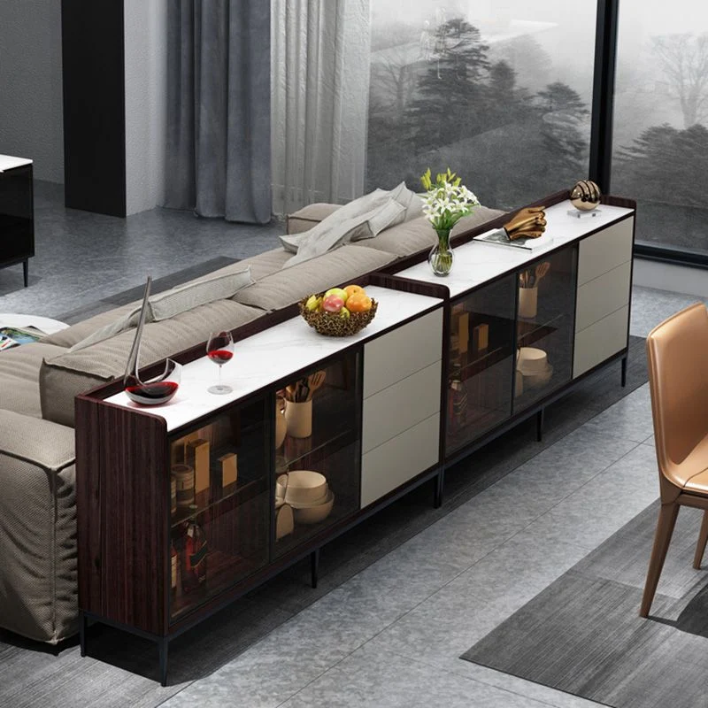 Glam Cabinets Buffet Stand 3 cajones Puertas de vidrio Buffet Aparador Clearhalo