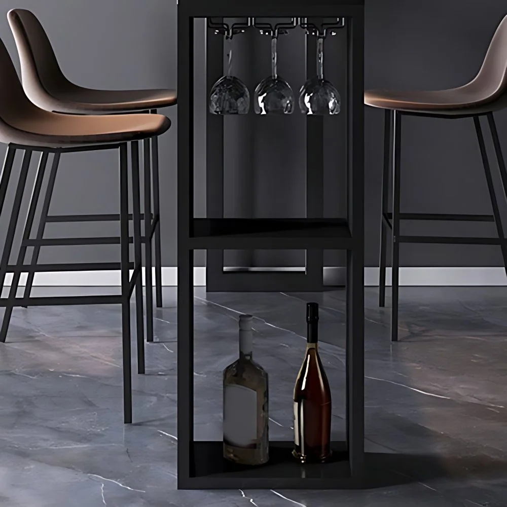 Mesa de bar de estilo moderno, rectangular, de mármol sintético, con soportes para copas de vino Clearhalo