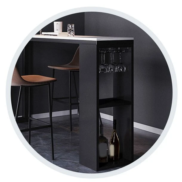 Mesa de bar de estilo moderno, rectangular, de mármol sintético, con soportes para copas de vino Clearhalo