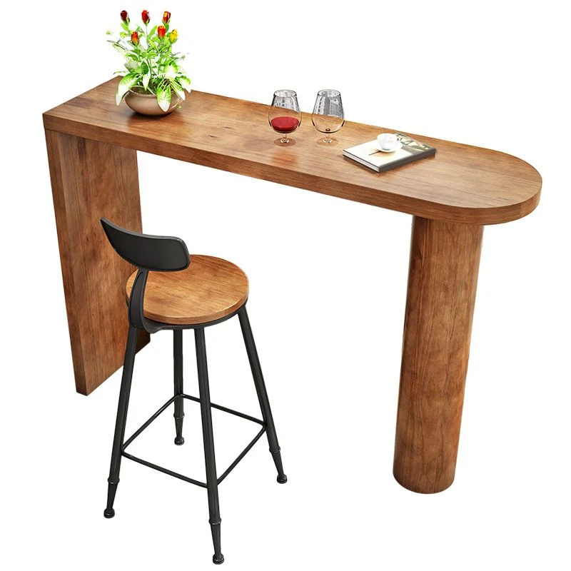 Mesa de bar rectangular de madera de estilo industrial de 1/2 piezas para el hogar Clearhalo