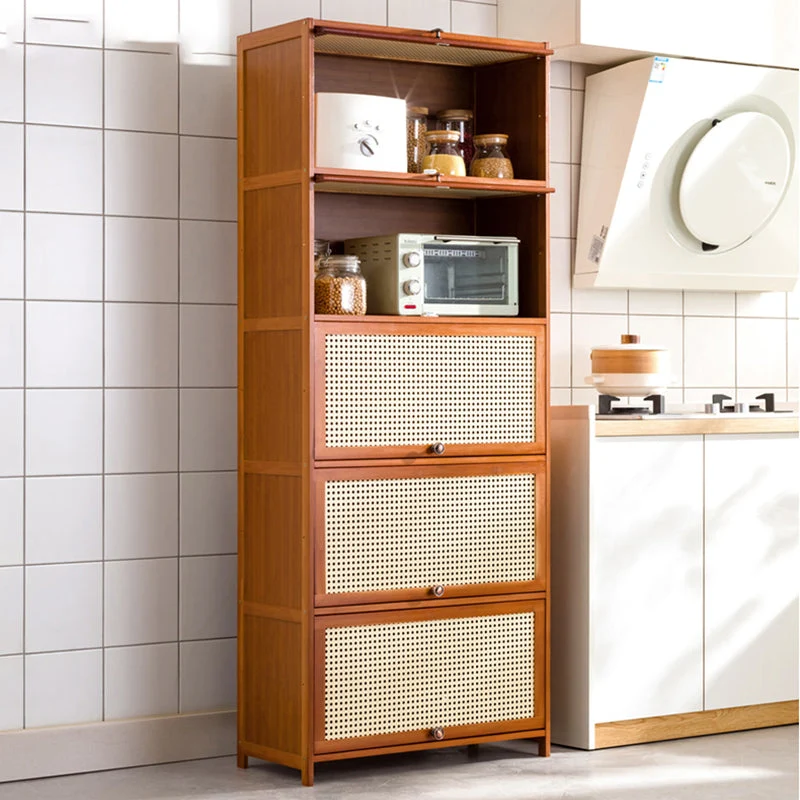 Mueble rectangular Mid-Century moderno con puertas de mimbre y ratán Clearhalo