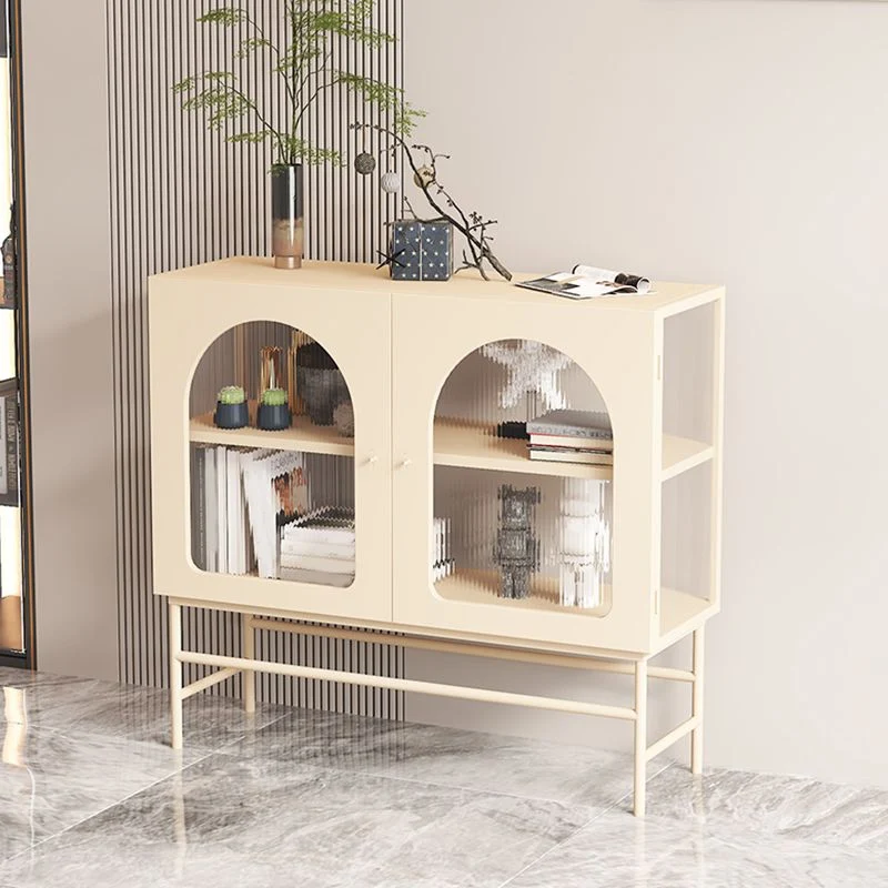 2 puertas que cenan el servidor con el aparador casero moderno del marco metálico con los gabinetes Blanco Clearhalo