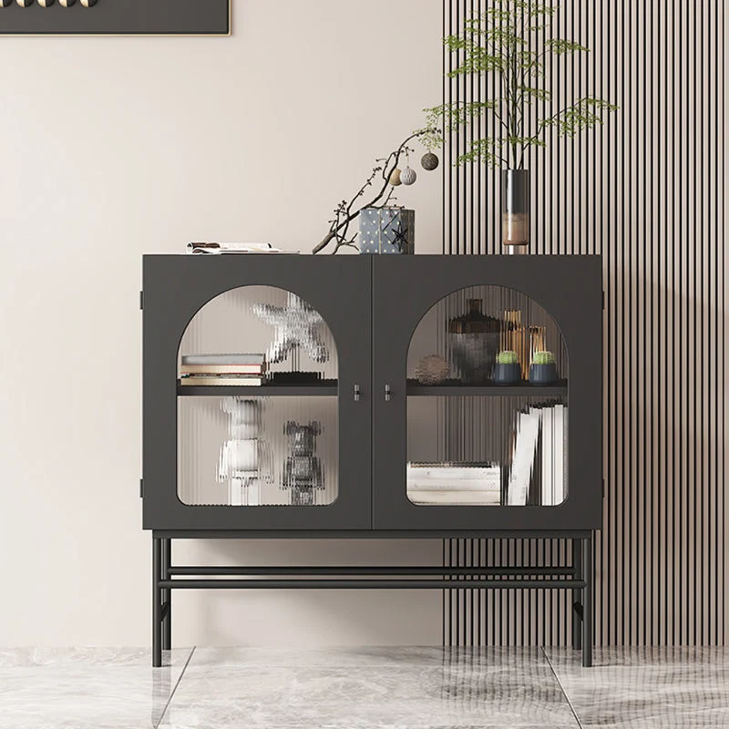 2 puertas que cenan el servidor con el aparador casero moderno del marco metálico con los gabinetes Blanco Clearhalo