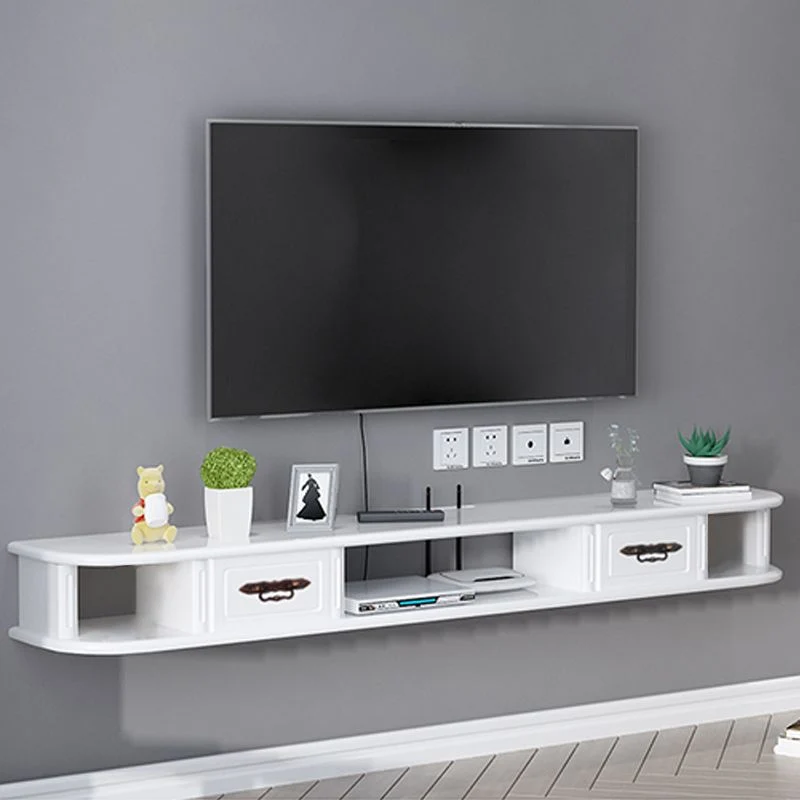 9,5" H Soporte de TV de madera montado en la pared Consola Soporte de almacenamiento abierto para TV con 2 cajones Blanco...