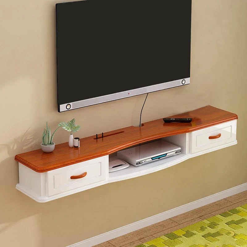 9,5" H Soporte de TV de madera montado en la pared Consola Soporte de almacenamiento abierto para TV con 2 cajones Blanco...