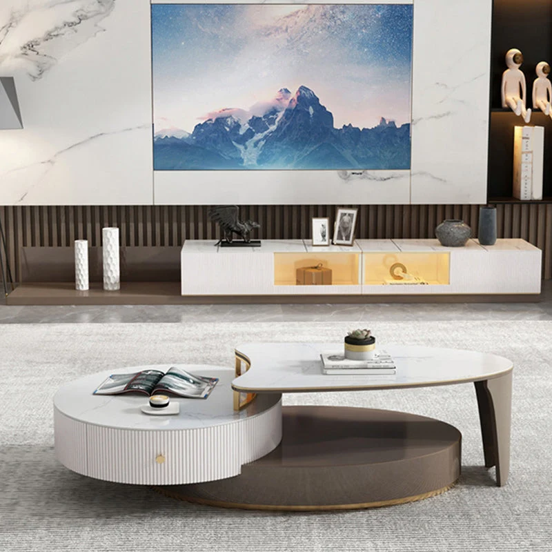 Soporte para TV con consola multimedia contemporánea, soporte para TV de piedra con 2 cajones Clearhalo