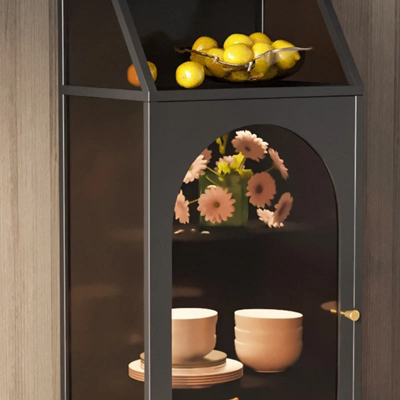 Vitrina industrial con puertas de vidrio y metal para curiosidades, 1 puerta para sala de estar Negro Clearhalo