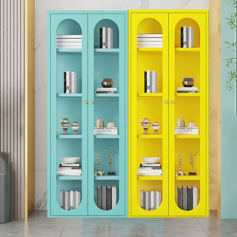 Vitrina moderna de acero inoxidable con puertas de cristal Amarillo Clearhalo
