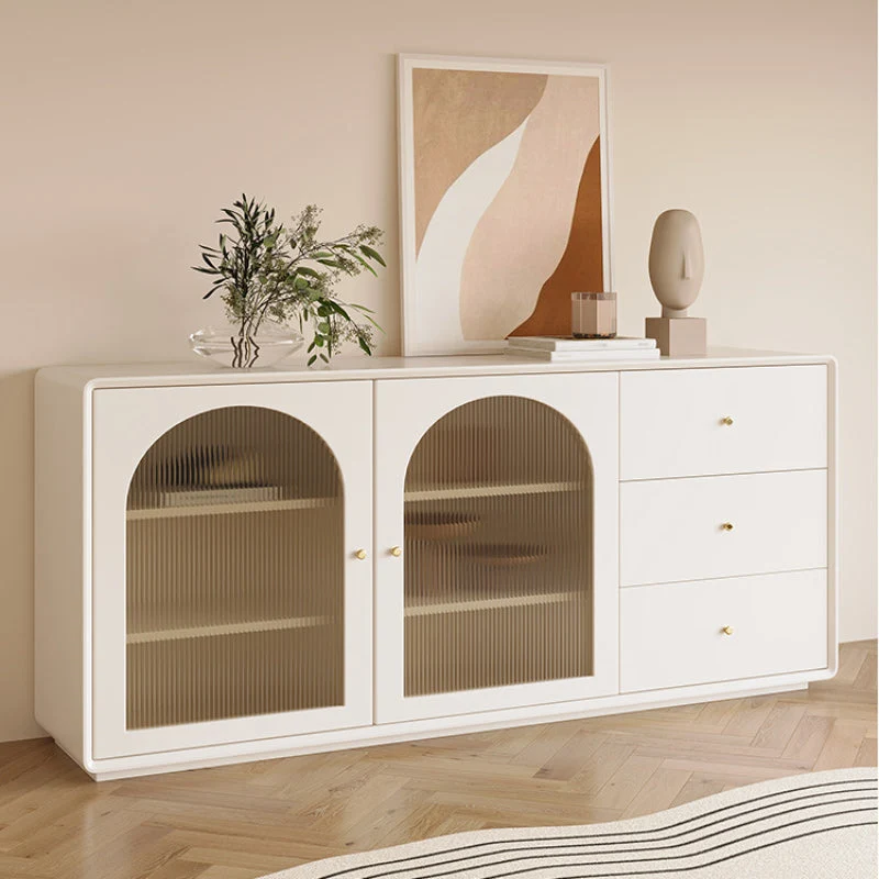 Vitrina moderna con puertas de vidrio y madera para comedor Clearhalo