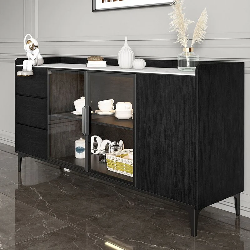 Vitrina moderna de imitación de madera con 3 cajones, soporte de exhibición estándar para comedor Negro Clearhalo