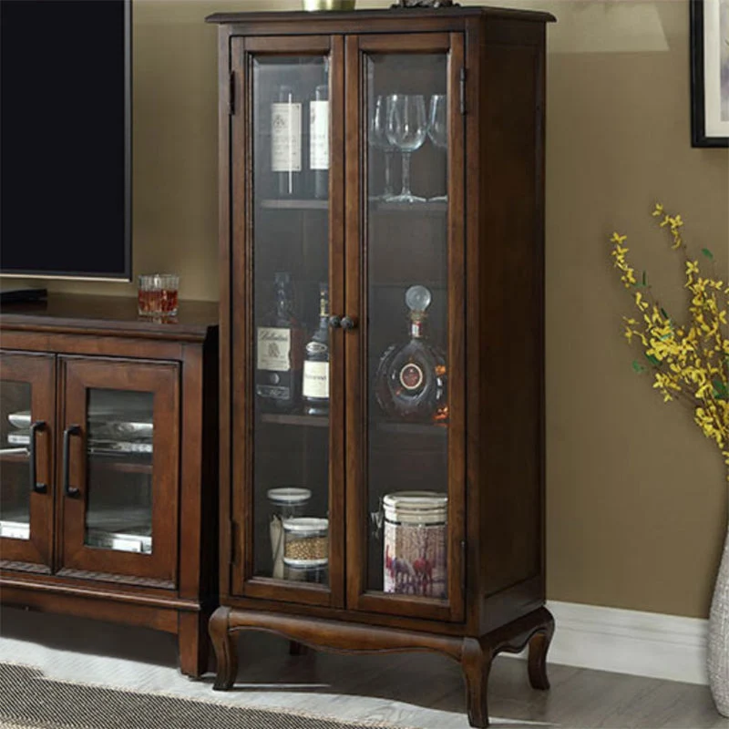 Vitrina moderna de mediados de siglo de madera de caucho con puertas para comedor Marron Clearhalo