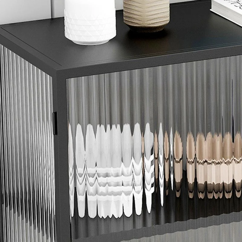 Vitrina moderna de metal con puertas de vidrio y soporte de exhibición para sala de estar Negro Clearhalo