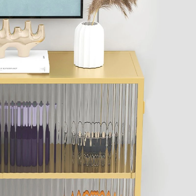 Vitrina moderna de metal con puertas de vidrio y soporte de exhibición para sala de estar Negro Clearhalo