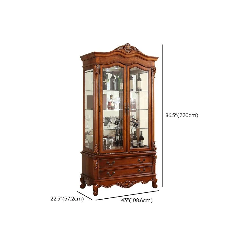 Vitrina tradicional de madera de caucho para curiosidades, puertas de vidrio, vitrina con puertas Clearhalo