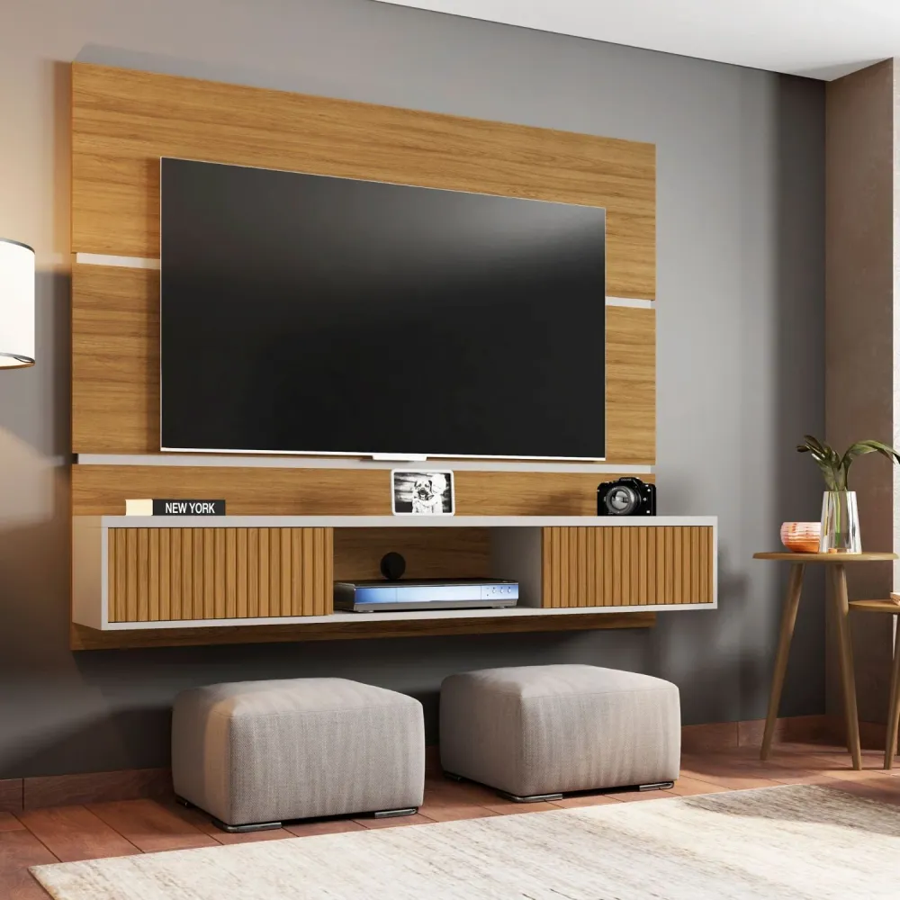 Panel Rack Tv 65" Ambar Canela Blanco Invierno