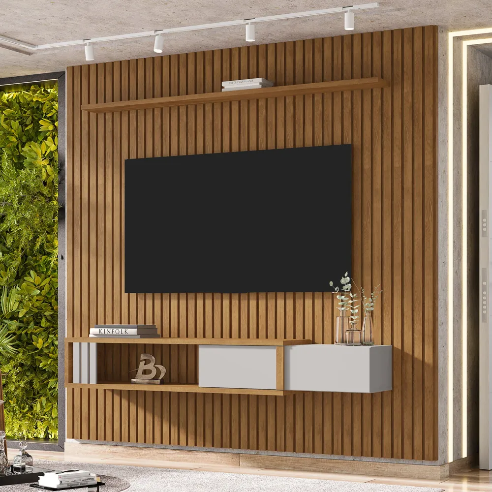 Panel Rack Tv 85" Cancún Natural Blanco Invierno