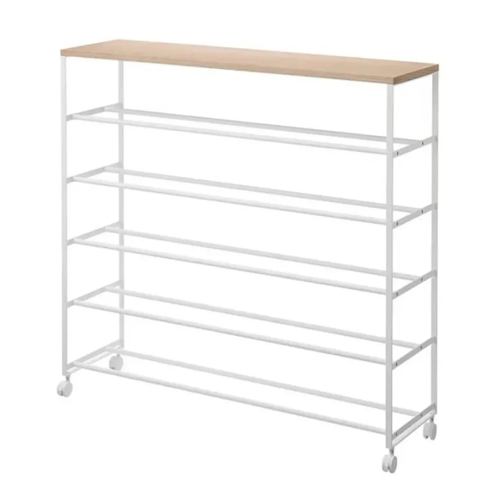 Zapatero con Ruedas 1465 – Blanco y Madera 90.5×87×26 cm – Acero + Madera PTM