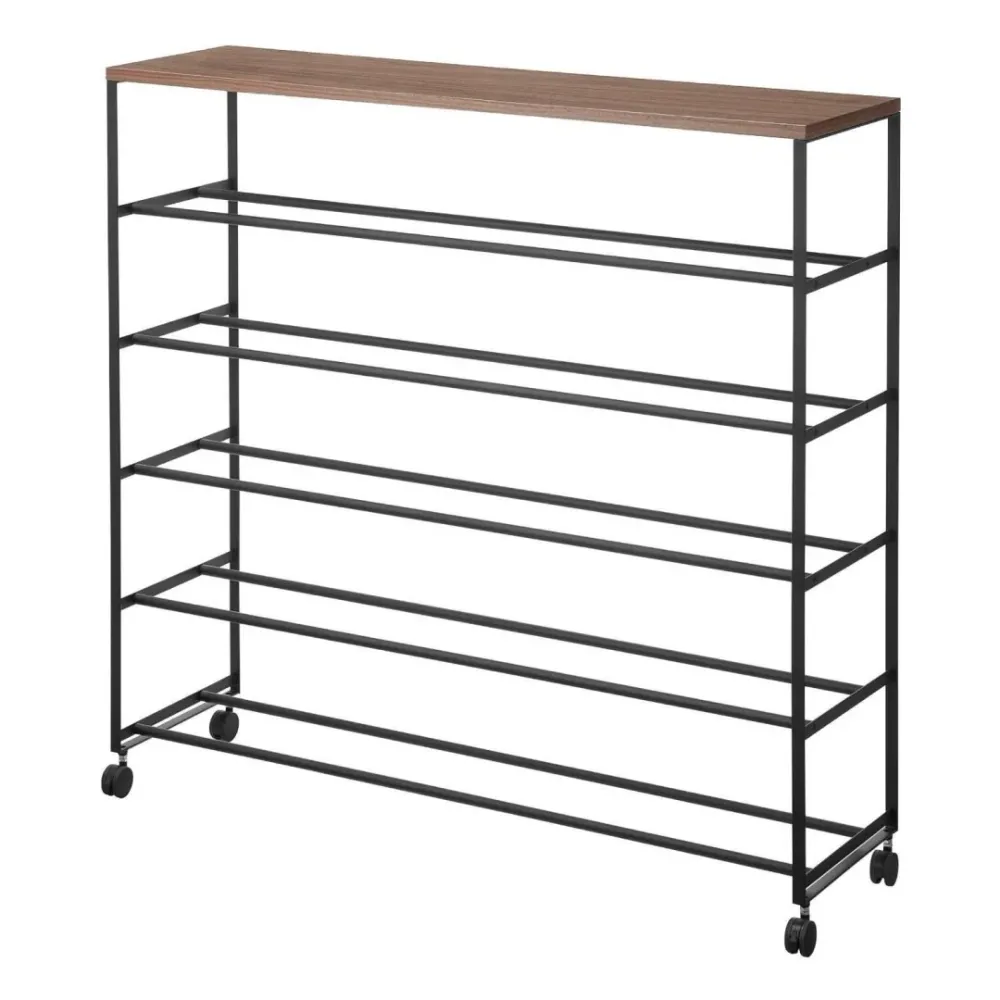 Zapatero con Ruedas 1466 – Negro y Madera 90.5×87×26 cm – Acero + Madera PTM