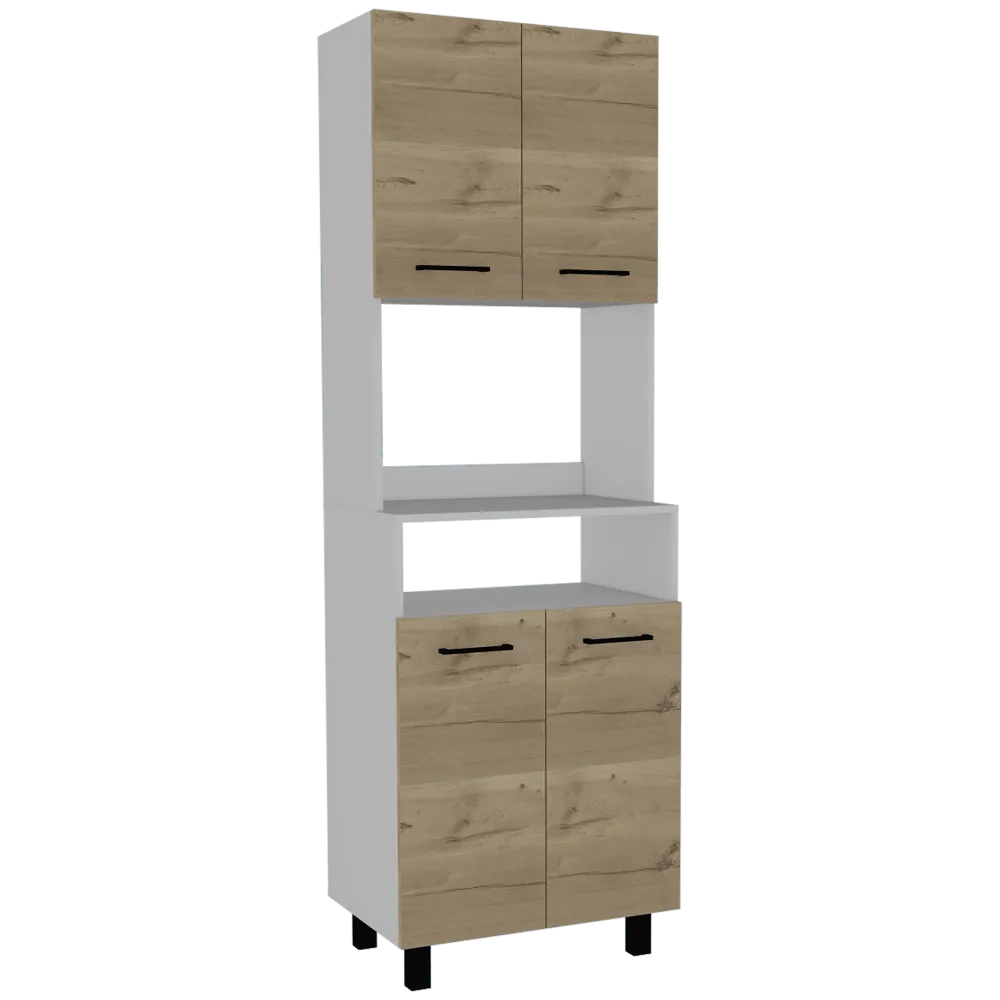 Módulo Microondas Omaha, Café Claro y Blanco, con Cuatro Puertas y Patas En Acero RTA Design